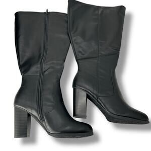 NEW Macy's Black Knee High Leather Boots Style & Co Size 7.5W XWC Wide Calf